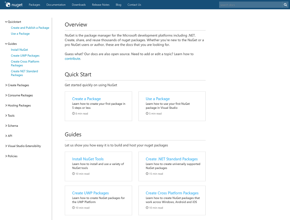 new nuget docs landing page